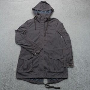 James Perse Women 1 Gray Utility Parka Hooded Fishtail Jacket Full Zip Snap Pack